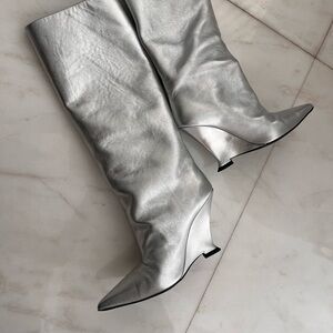 Silver Metallic Knee-High Boots
